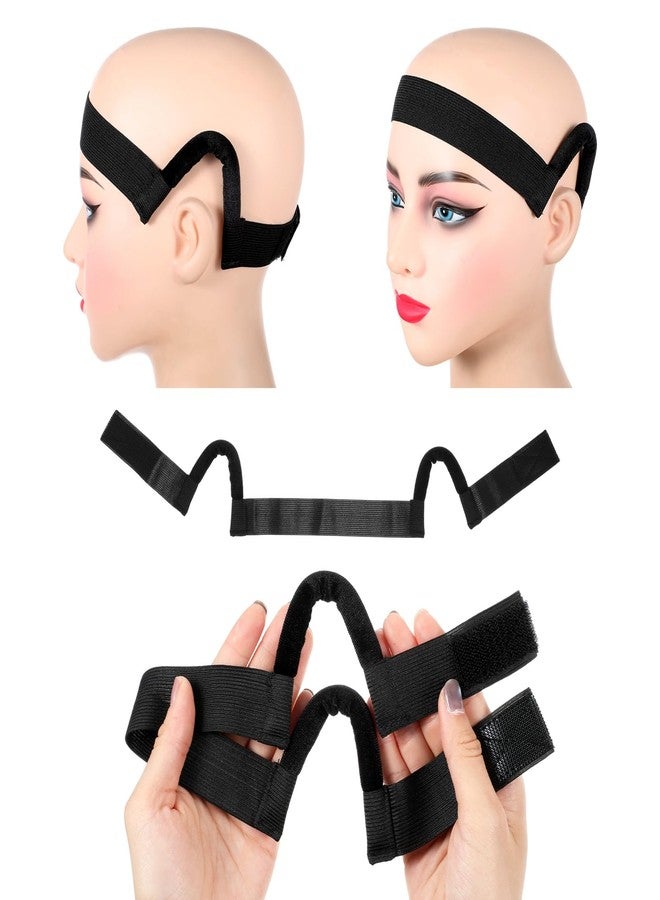 KFHENSOMR 2Pcs Wig Band for Lace Front Ear Cut Free Lace Melting Elastic Painless Wig Bangs Headband Earless Melting Band Supplies for Women No Slip C Shaped Ear Curve Black Color Regular Size - Image 1